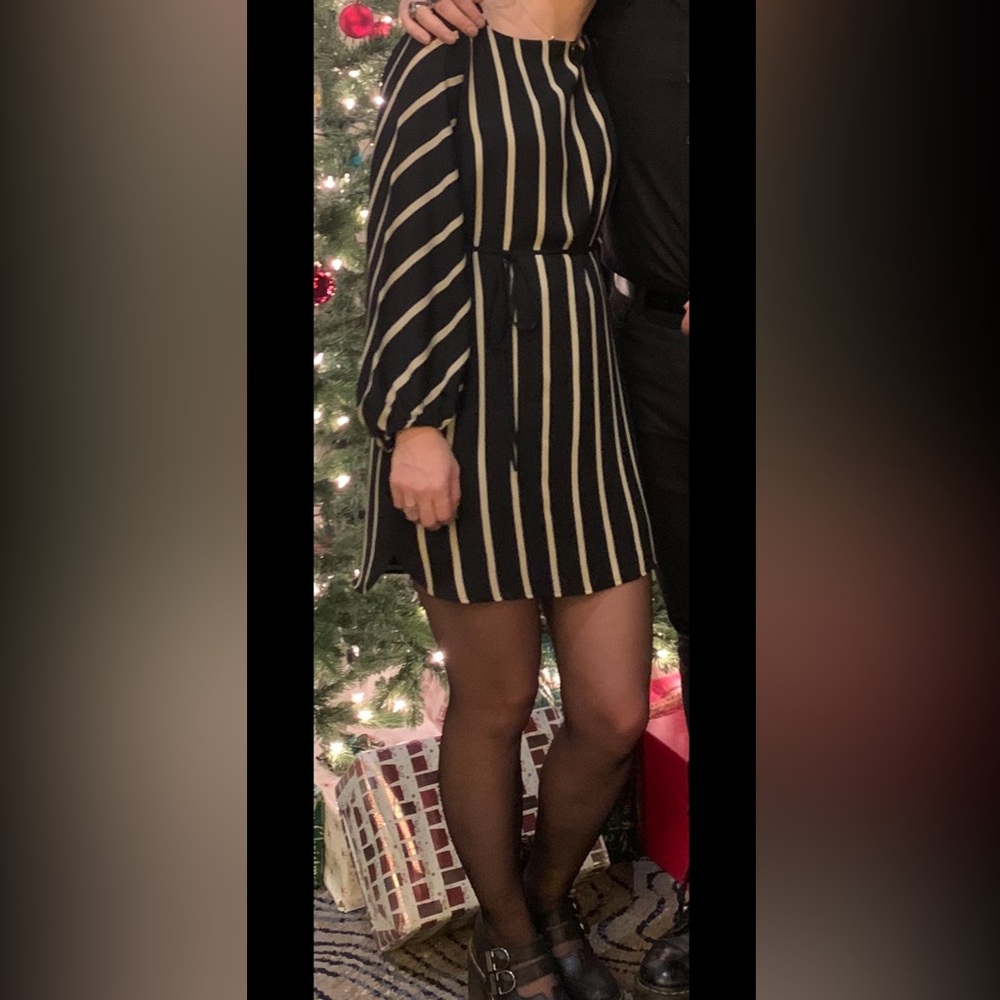 LOFT Black and Tan Long Sleeve Dress